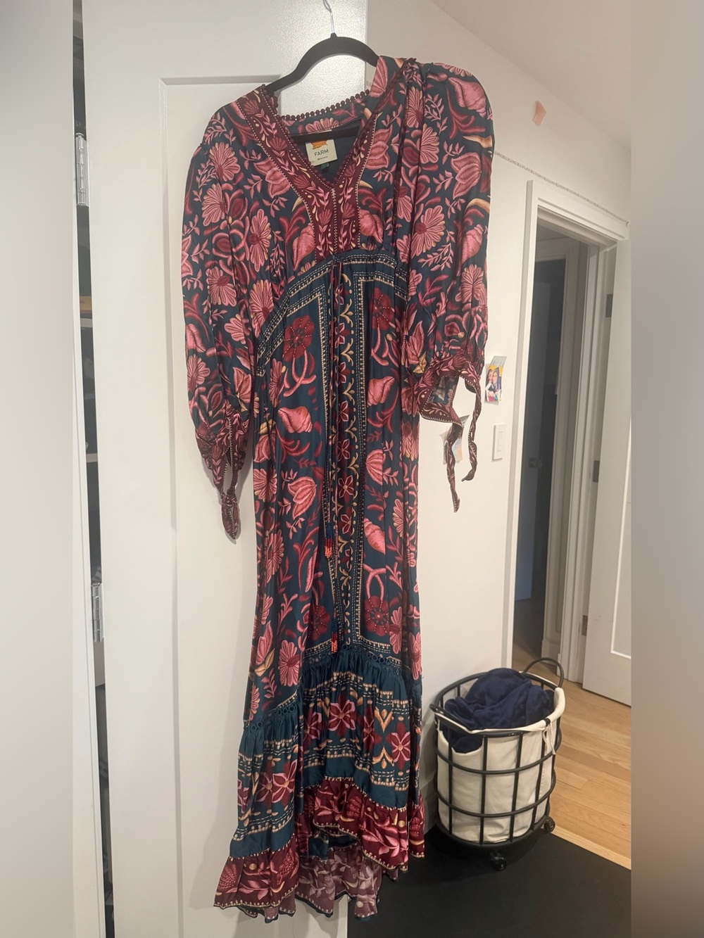 FARM Rio Navy Maxi Dress with Pink Floral Print